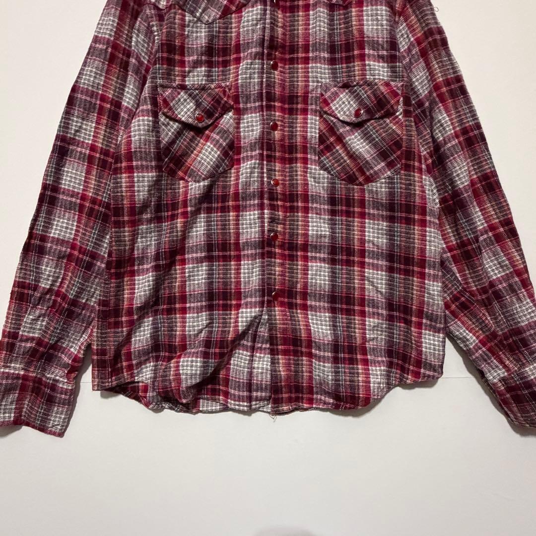[Agato] Checked flannel shirt, casual, cotton, collar wired, M