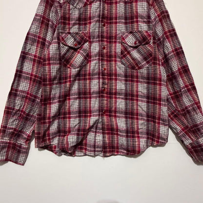 [Agato] Checked flannel shirt, casual, cotton, collar wired, M