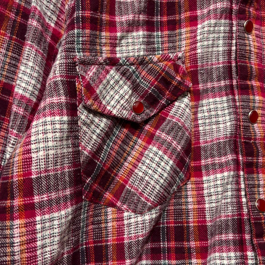 [Agato] Checked flannel shirt, casual, cotton, collar wired, M