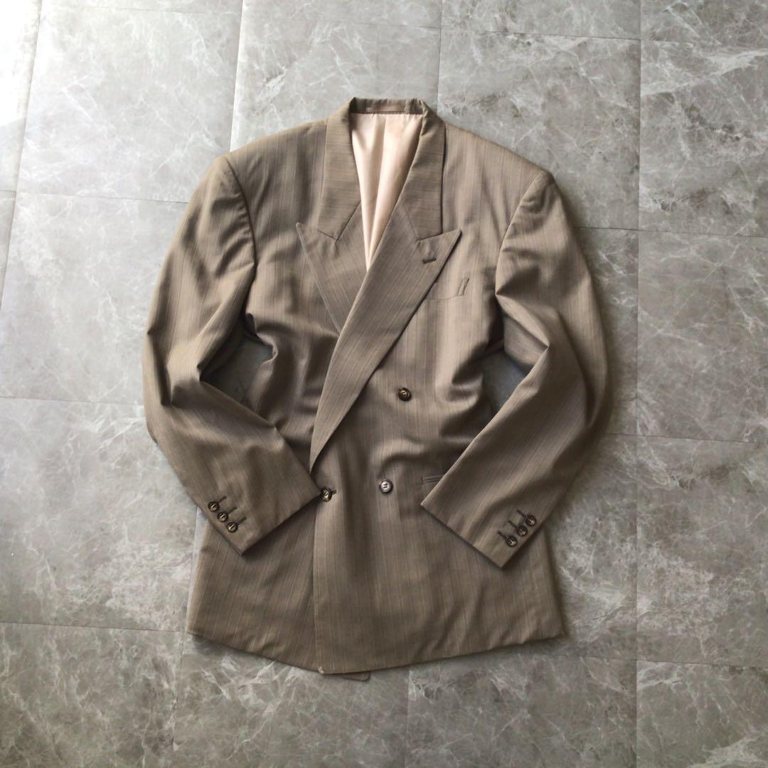 Vintage Double Breasted Suit Setup Gray Stripe L