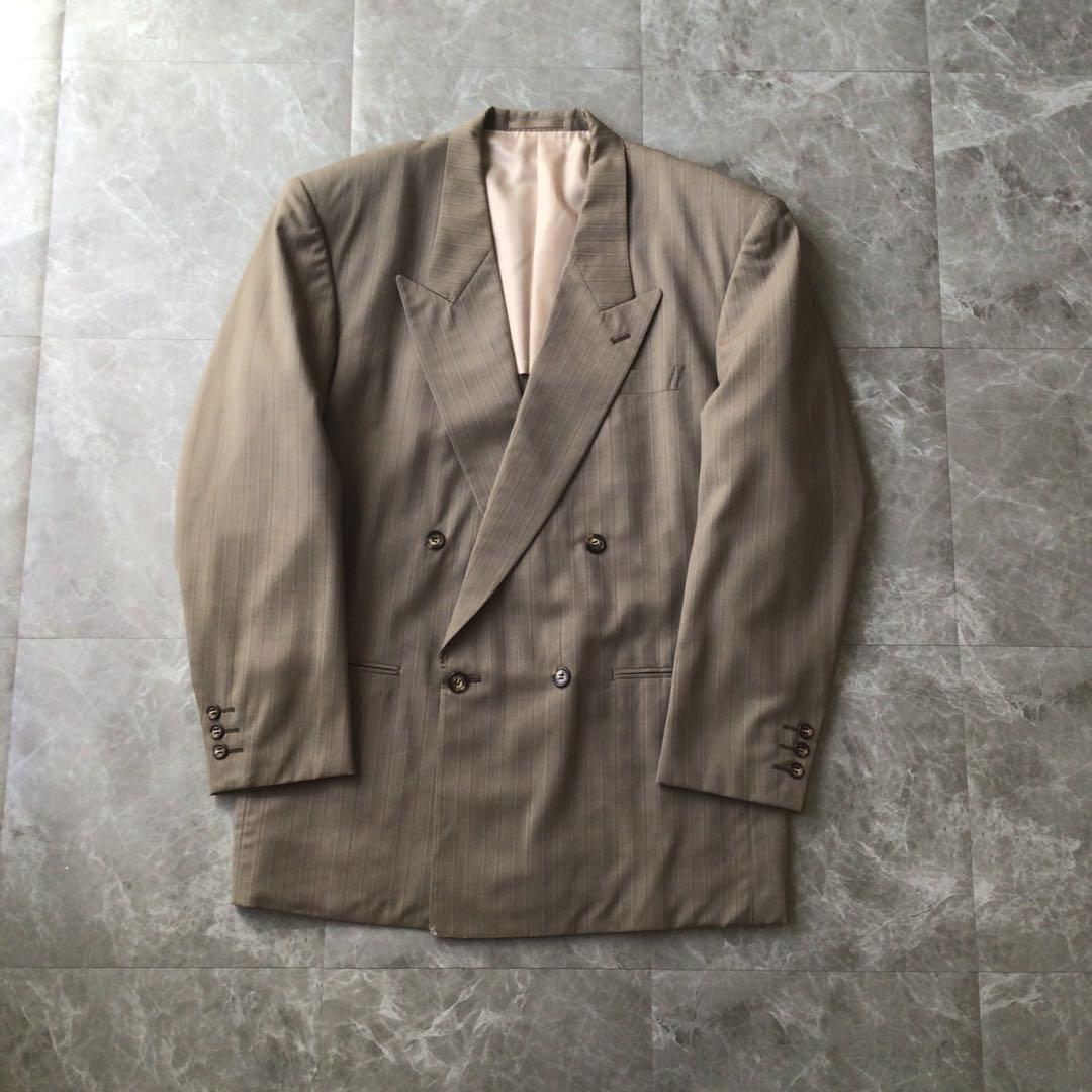 Vintage Double Breasted Suit Setup Gray Stripe L