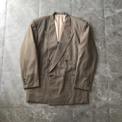Vintage Double Breasted Suit Setup Gray Stripe L