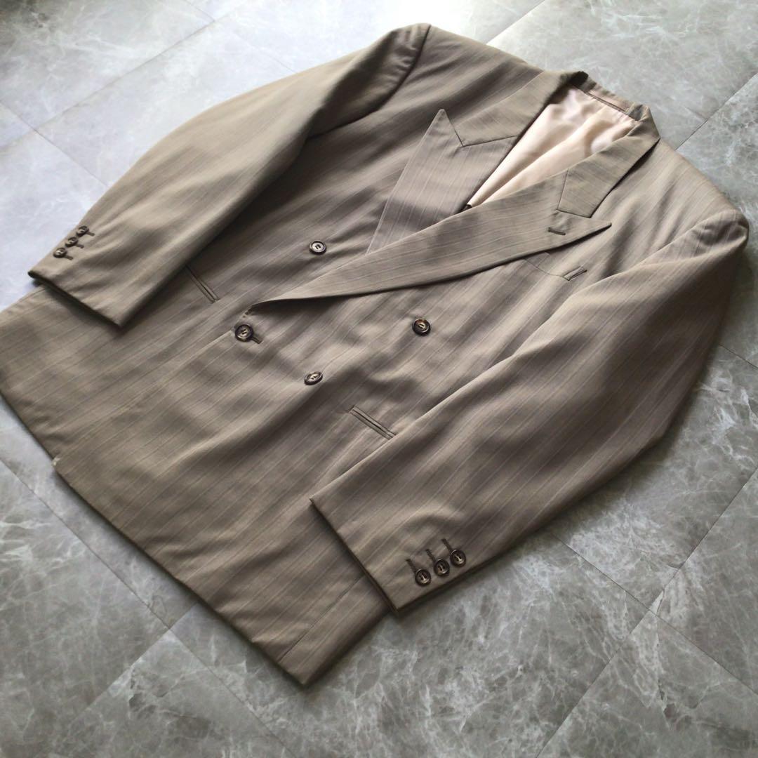 Vintage Double Breasted Suit Setup Gray Stripe L