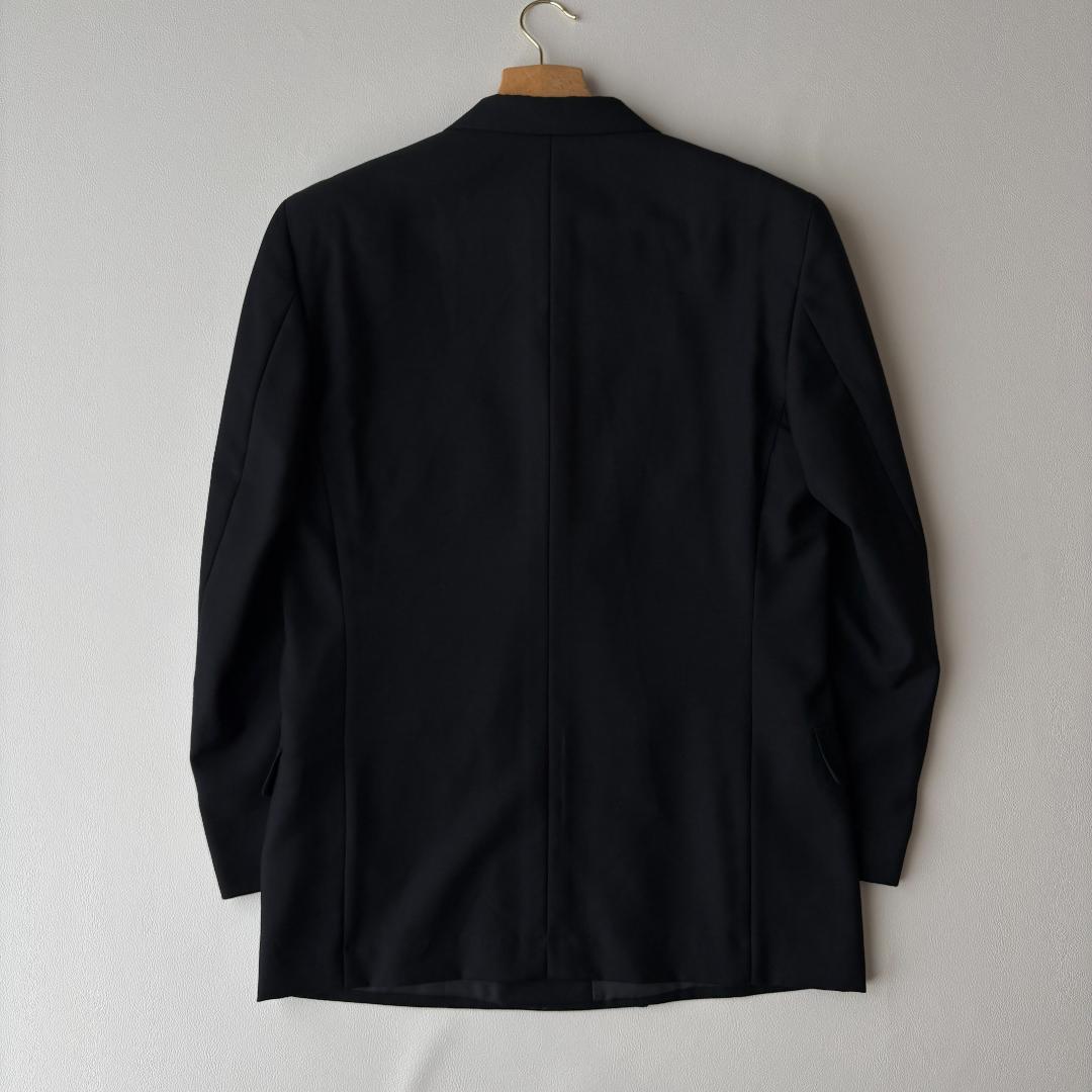 [vintage] Double breasted plain black setup adjuster mohair L