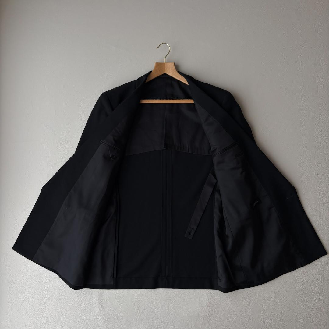 [vintage] Double breasted plain black setup adjuster mohair L