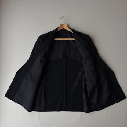 [vintage] Double breasted plain black setup adjuster mohair L