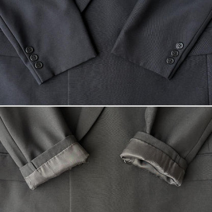 [vintage] Double breasted plain black setup adjuster mohair L