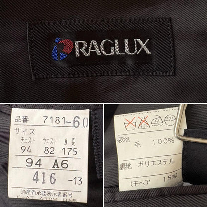 [vintage] Double breasted plain black setup adjuster mohair L