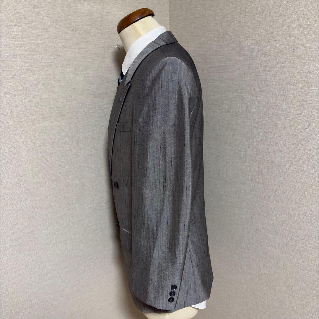 Good condition shiny silver double breasted setup top and bottom suit L vintage