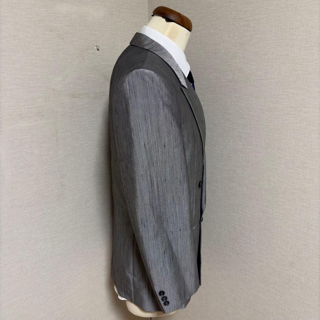 Good condition shiny silver double breasted setup top and bottom suit L vintage