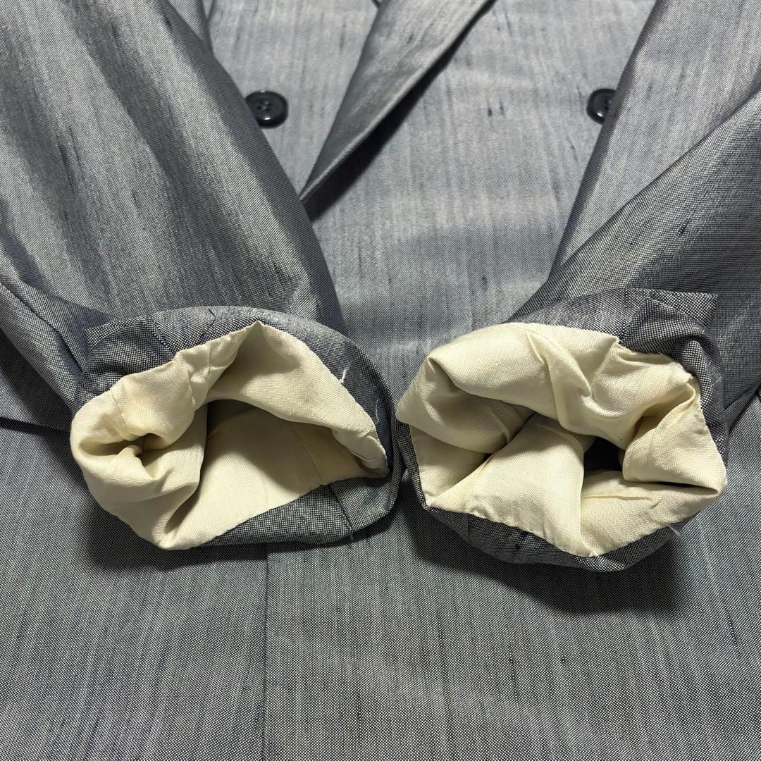 Good condition shiny silver double breasted setup top and bottom suit L vintage
