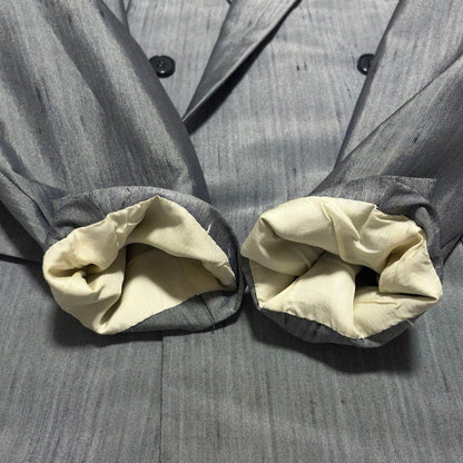 Good condition shiny silver double breasted setup top and bottom suit L vintage