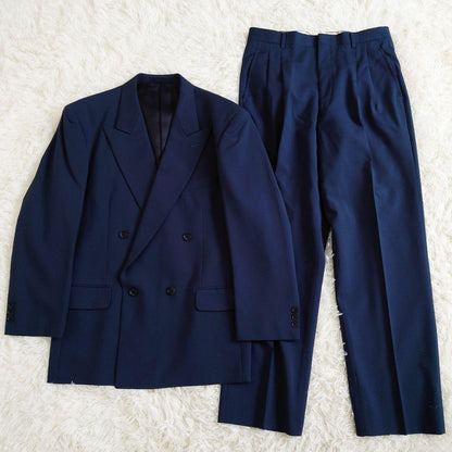 Vintage suit set up double unlined spring/summer navy M made in Japan