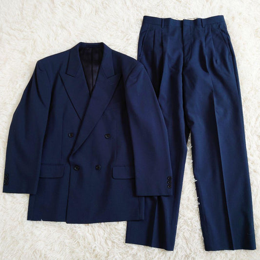 Vintage suit set up double unlined spring/summer navy M made in Japan