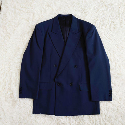 Vintage suit set up double unlined spring/summer navy M made in Japan