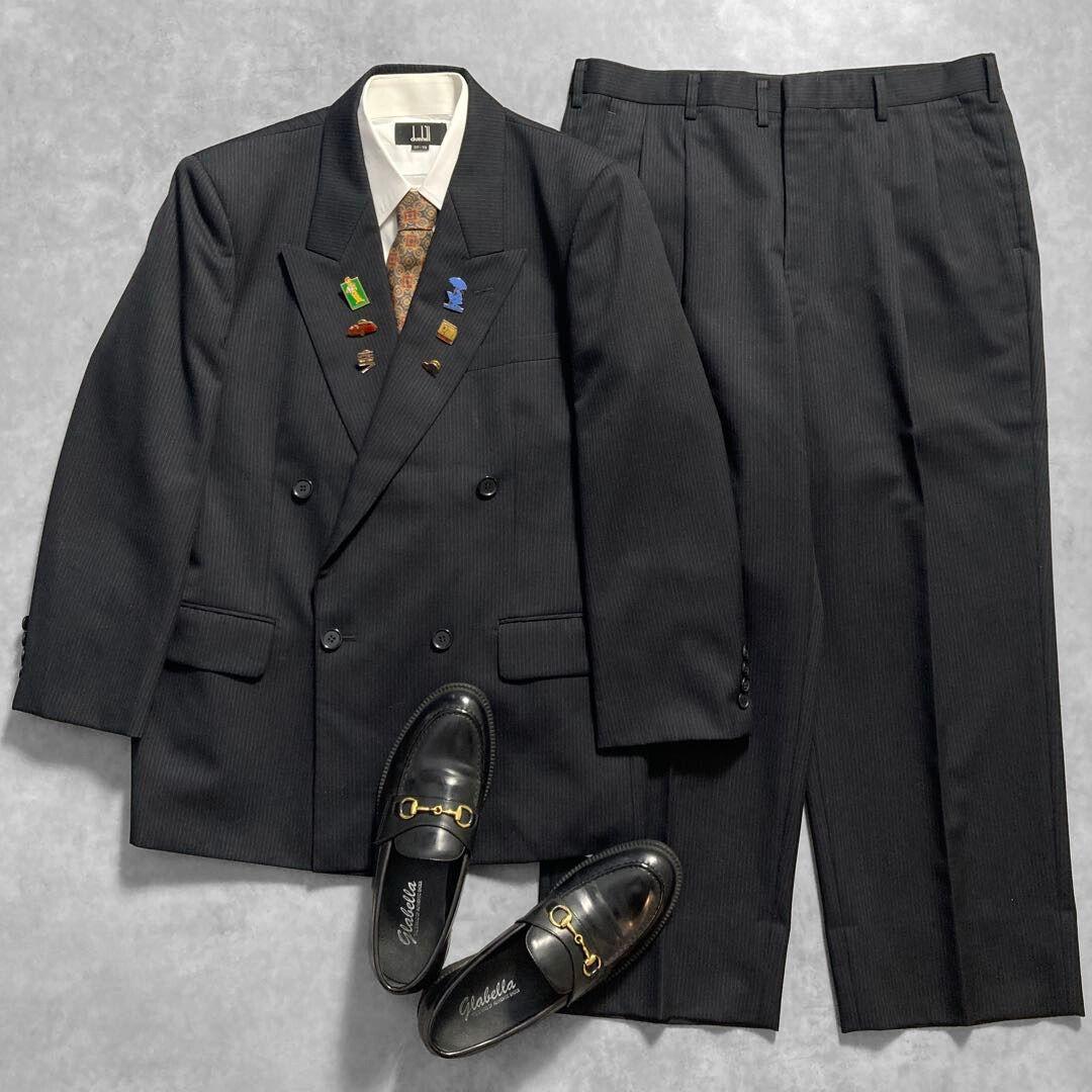 Vintage Double Stripe Suit Set ARMANI Silk Tie Black