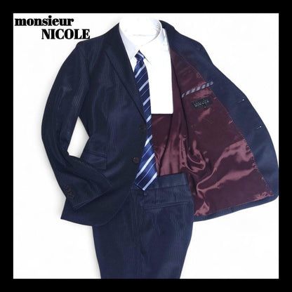 Monsieur Nicole Setup Suit Glossy Striped Dark Blue