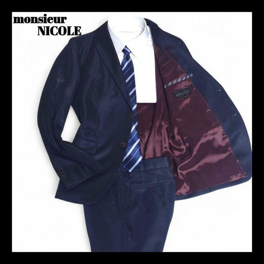 Monsieur Nicole Setup Suit Glossy Striped Dark Blue