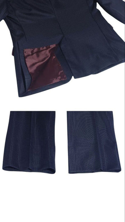 Monsieur Nicole Setup Suit Glossy Striped Dark Blue