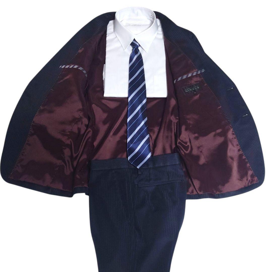Monsieur Nicole Setup Suit Glossy Striped Dark Blue