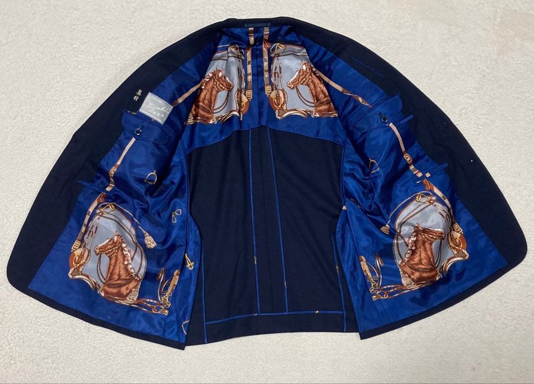 Rare Showa vintage suit, navy, lining horse pattern, animal pattern, equivalent to BB6-E6
