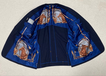 Rare Showa vintage suit, navy, lining horse pattern, animal pattern, equivalent to BB6-E6