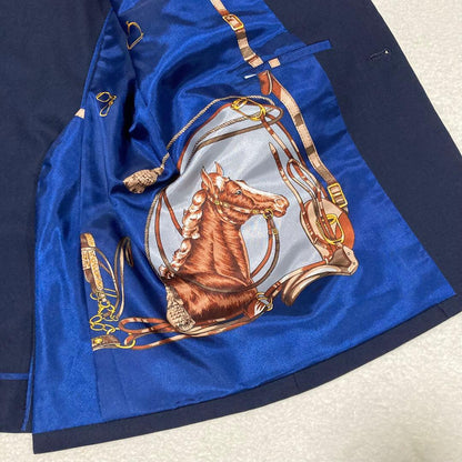 Rare Showa vintage suit, navy, lining horse pattern, animal pattern, equivalent to BB6-E6