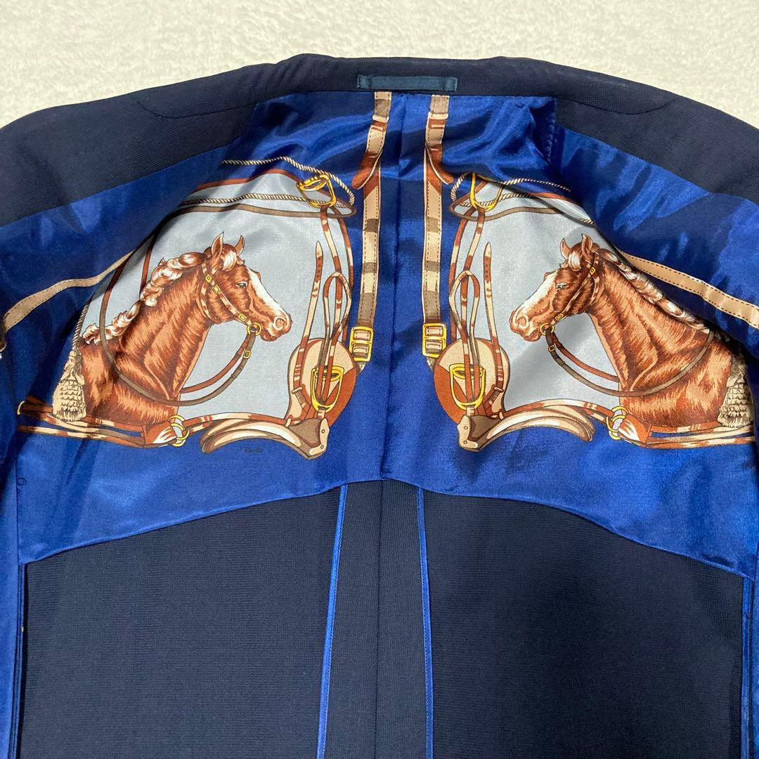 Rare Showa vintage suit, navy, lining horse pattern, animal pattern, equivalent to BB6-E6