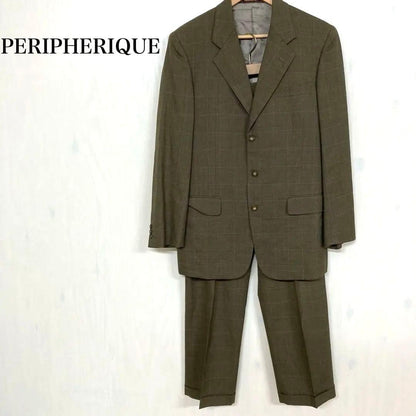 PERIPHERIQUE Men's L Equivalent Brown Setup Suit Check