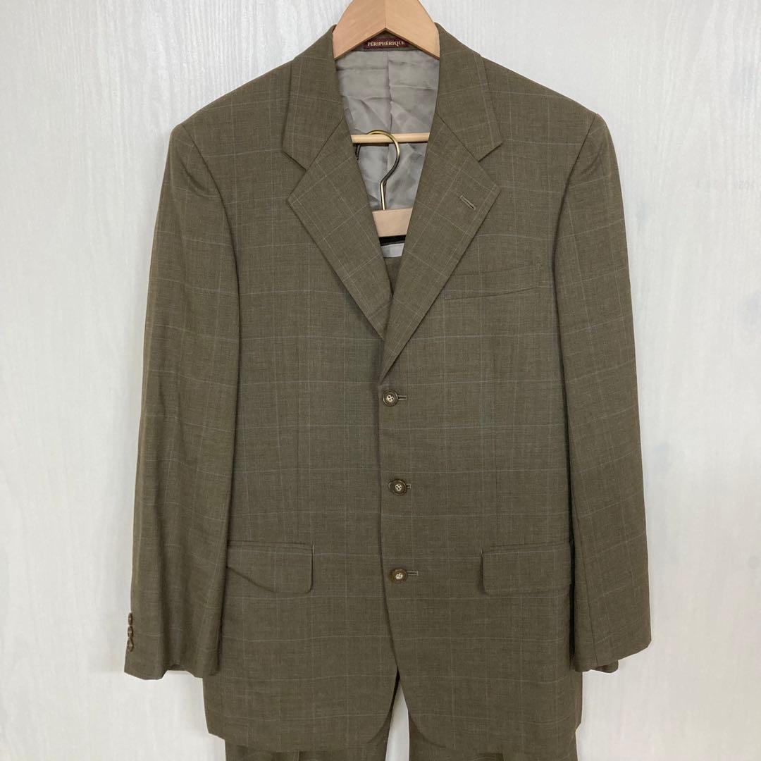 PERIPHERIQUE Men's L Equivalent Brown Setup Suit Check
