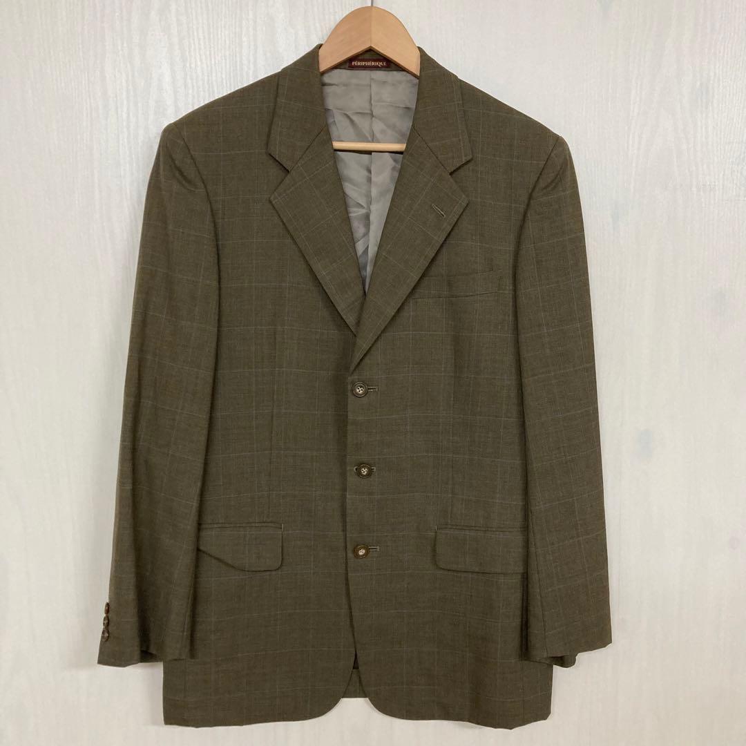 PERIPHERIQUE Men's L Equivalent Brown Setup Suit Check
