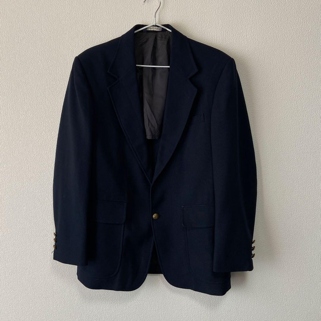 Vintage USA made wool blend tailored jacket navy blue blazer gold buttons