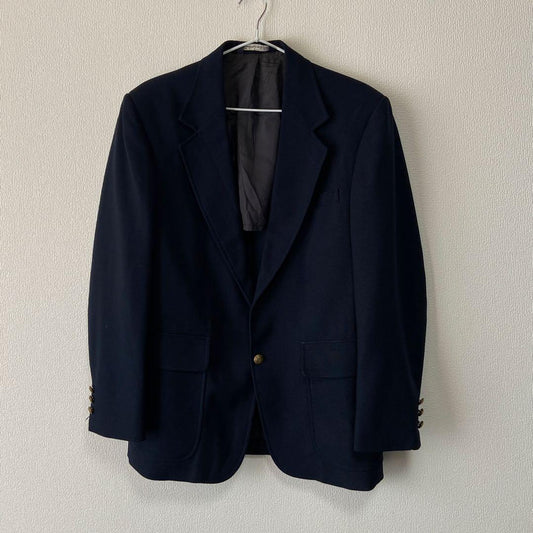 Vintage USA made wool blend tailored jacket navy blue blazer gold buttons