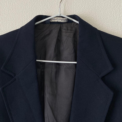 Vintage USA made wool blend tailored jacket navy blue blazer gold buttons
