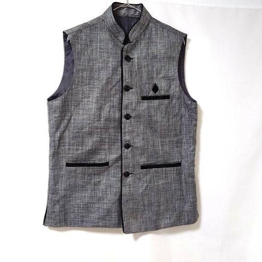 Vintage stand collar suit vest gray black piping mode