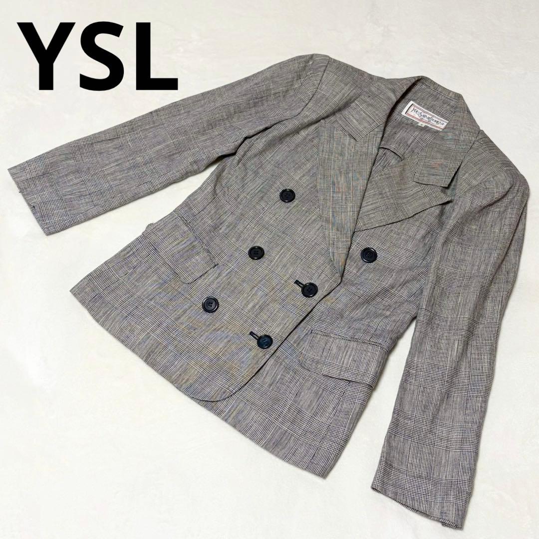 ★Good Condition★Yves Saint Laurent Tailored Jacket 7 Double 100% Linen