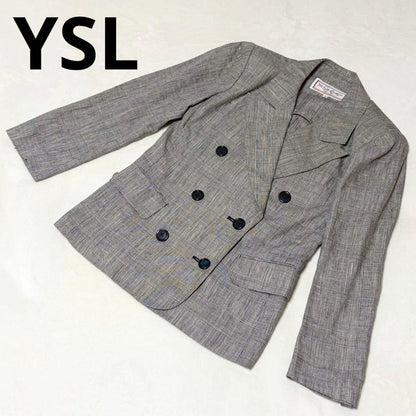 ★Good Condition★Yves Saint Laurent Tailored Jacket 7 Double 100% Linen