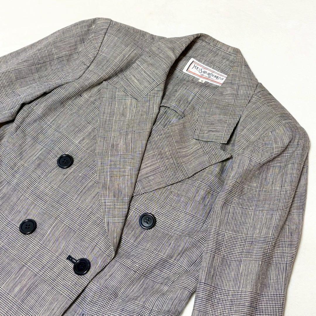 ★Good Condition★Yves Saint Laurent Tailored Jacket 7 Double 100% Linen