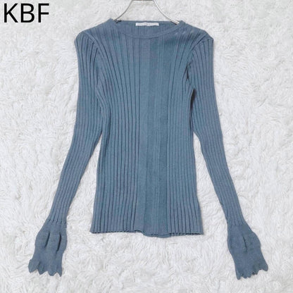 KBF Knit Wide Rib Flare Sleeve Casual Simple Blue