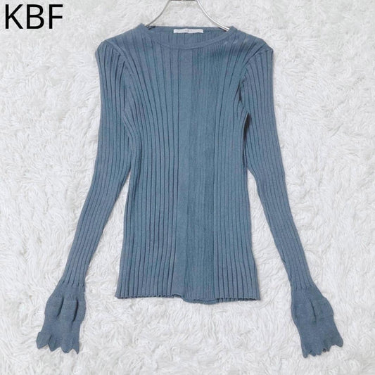 KBF Knit Wide Rib Flare Sleeve Casual Simple Blue