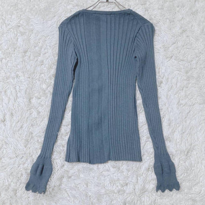 KBF Knit Wide Rib Flare Sleeve Casual Simple Blue