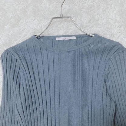 KBF Knit Wide Rib Flare Sleeve Casual Simple Blue