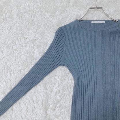 KBF Knit Wide Rib Flare Sleeve Casual Simple Blue