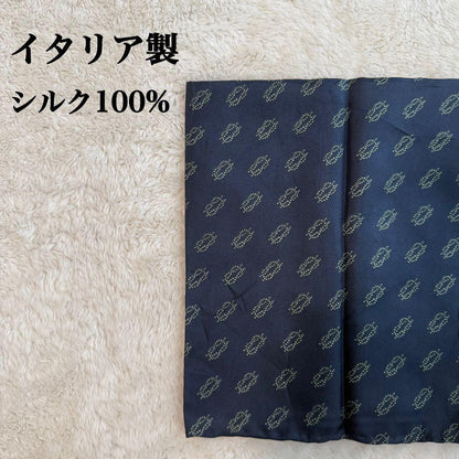 Made in Italy 100% Silk Scarf Navy Pocket Square All-over Marine Pattern