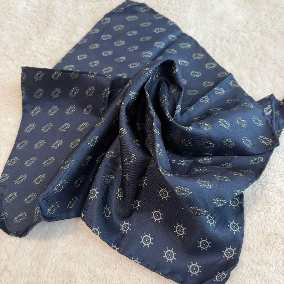 Made in Italy 100% Silk Scarf Navy Pocket Square All-over Marine Pattern