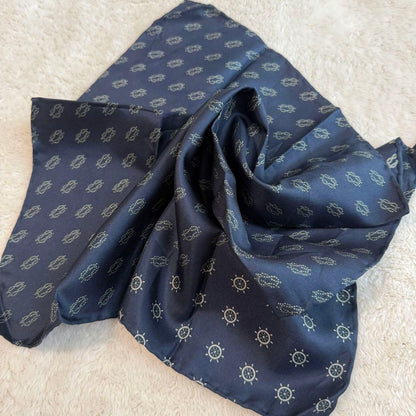 Made in Italy 100% Silk Scarf Navy Pocket Square All-over Marine Pattern