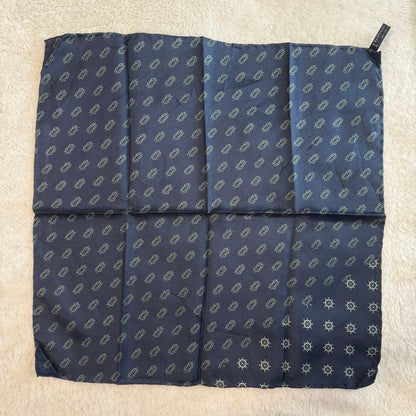 Made in Italy 100% Silk Scarf Navy Pocket Square All-over Marine Pattern