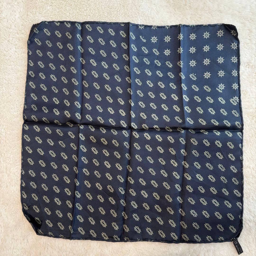 Made in Italy 100% Silk Scarf Navy Pocket Square All-over Marine Pattern