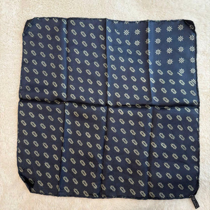 Made in Italy 100% Silk Scarf Navy Pocket Square All-over Marine Pattern