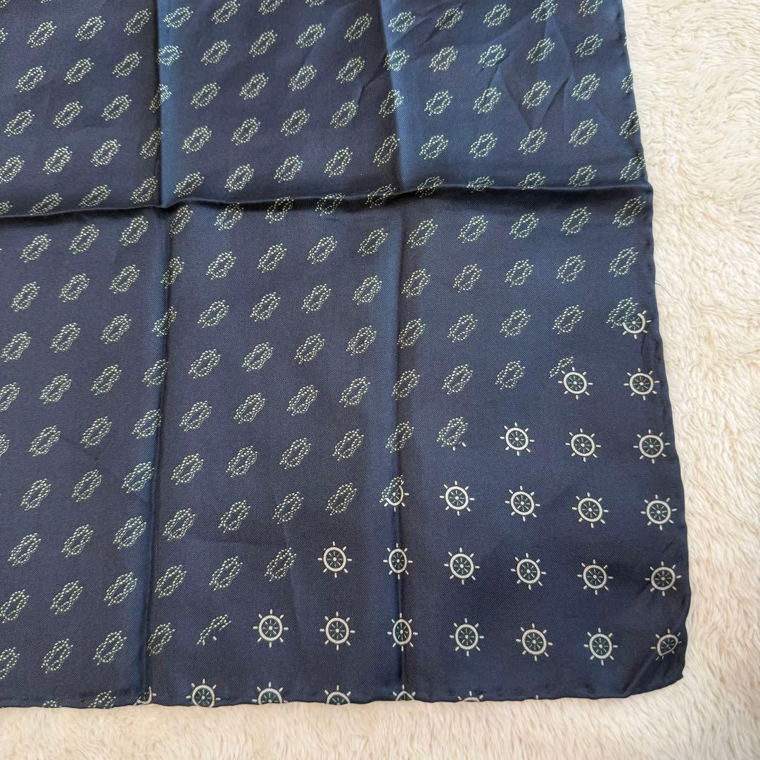 Made in Italy 100% Silk Scarf Navy Pocket Square All-over Marine Pattern